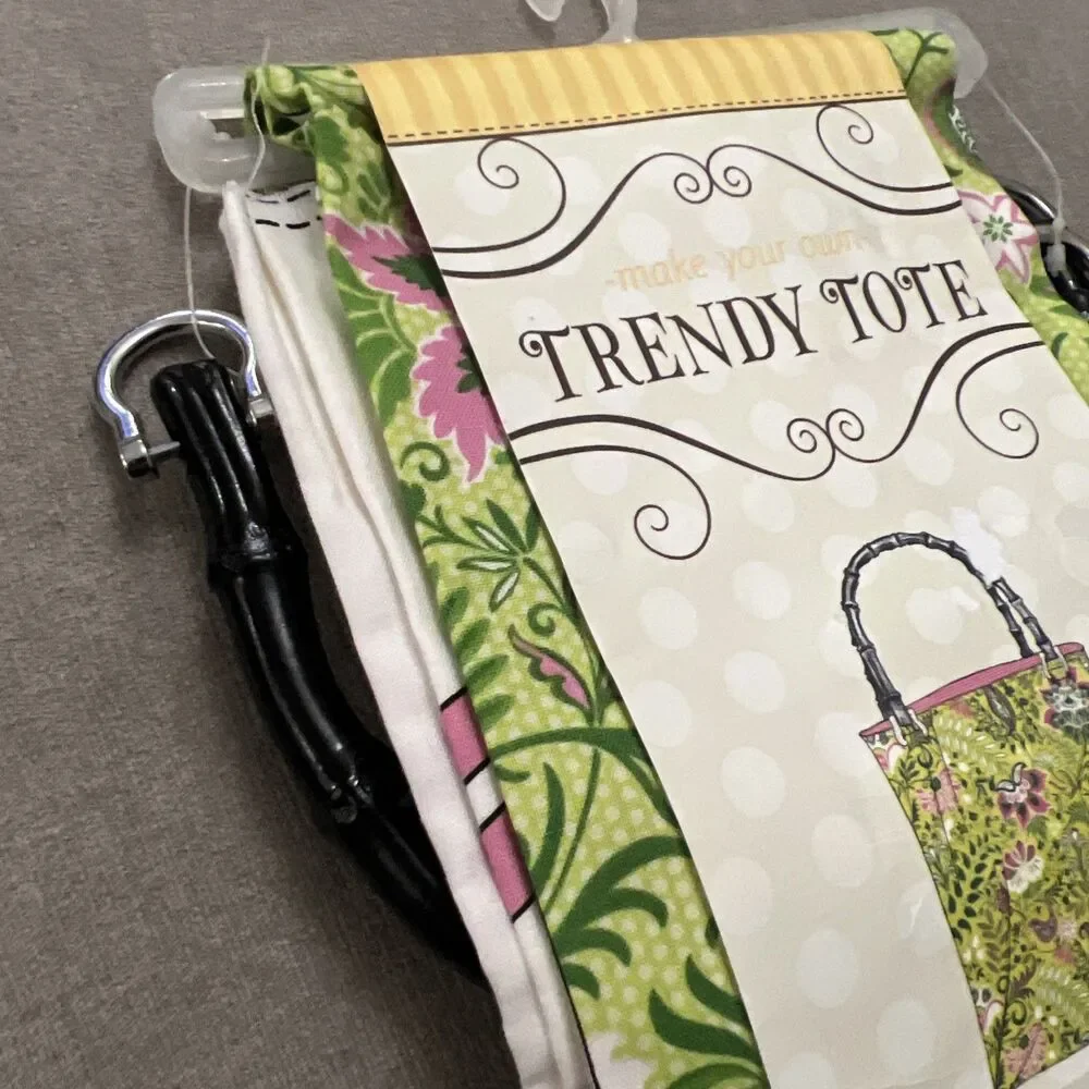 New Make Your Own Trendy Tote Kit Green Pink w Black Bamboo Style Handles 15x12